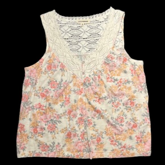 Lucky Brand Crochet Lace Floral Tank Top - Size Medium - Picture 1 of 9